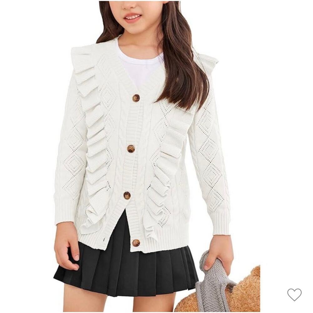 Arshiner Girls Ruffled Knit Cardigan V-Neck Sweater NWT